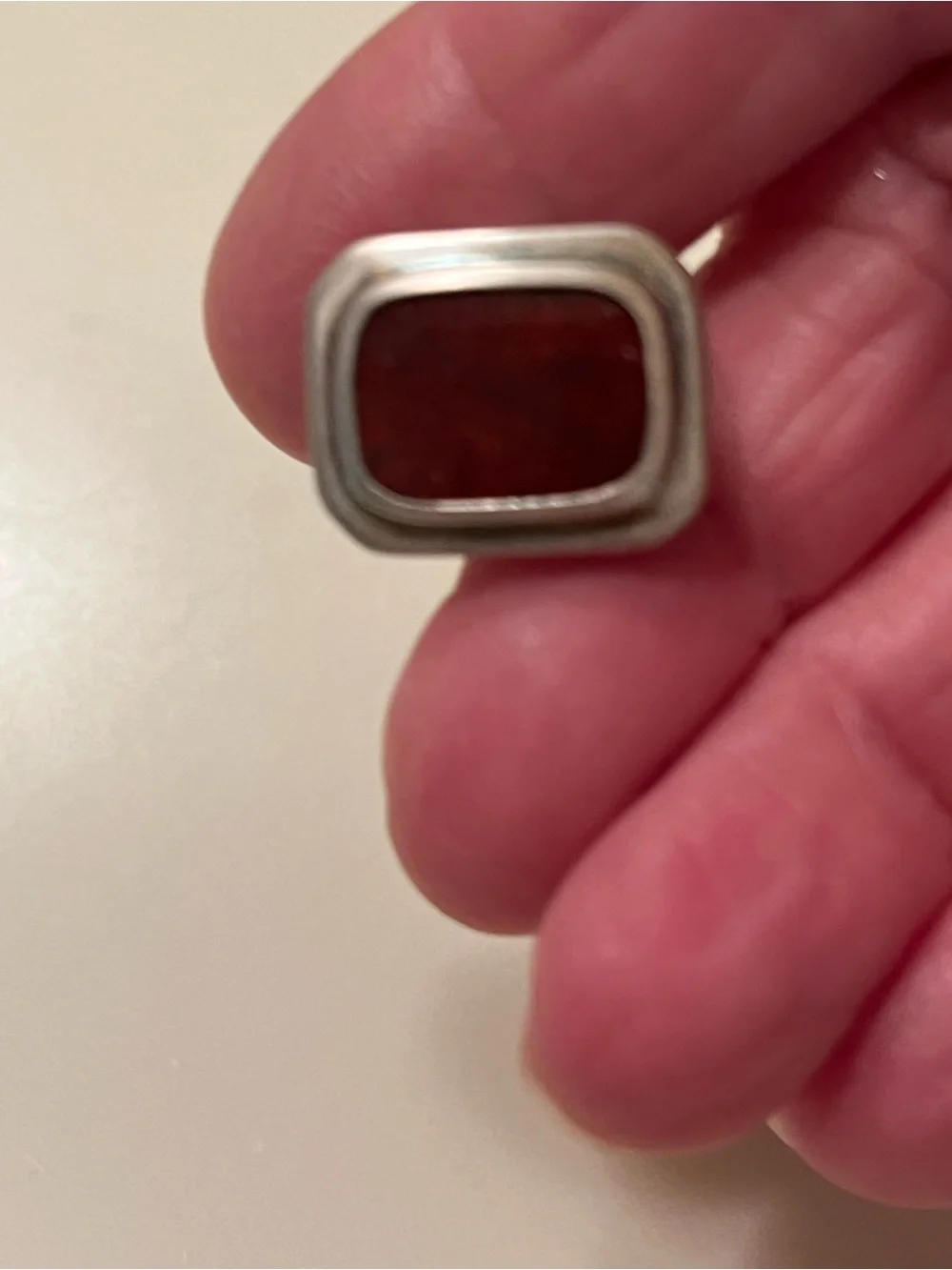 SLANE Silver Cufflinks with Deep Red Agate Stone Inset - Picture 3 of 3